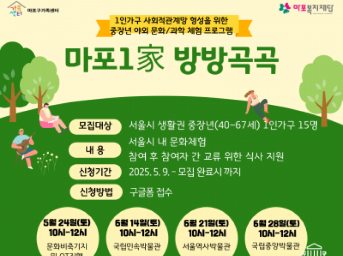 [마포구]중장년 야외문화과학체험 프로그램 '마포1家 방방곡곡'