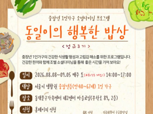 중장년 1인가구의 건강한 식생활 형성과 고립감 해소를 위한 프로그램