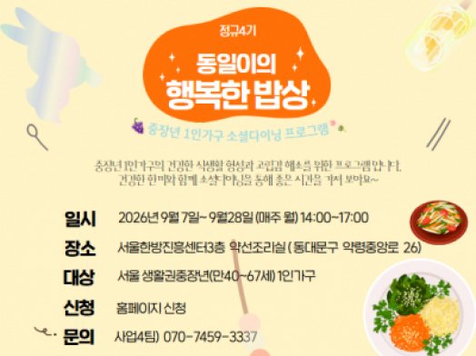중장년 1인가구의 건강한 식생활 형성과 고립감 해소를 위한 프로그램