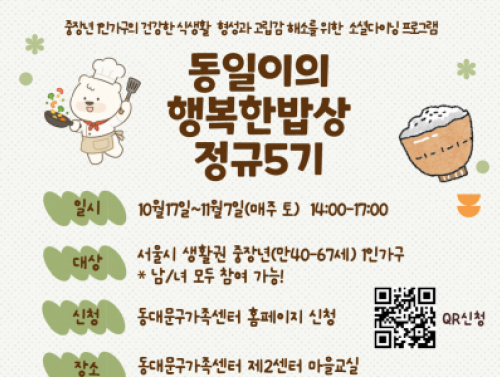 중장년 1인가구의 건강한 식생활 형성과 고립감 해소를 위한 프로그램
