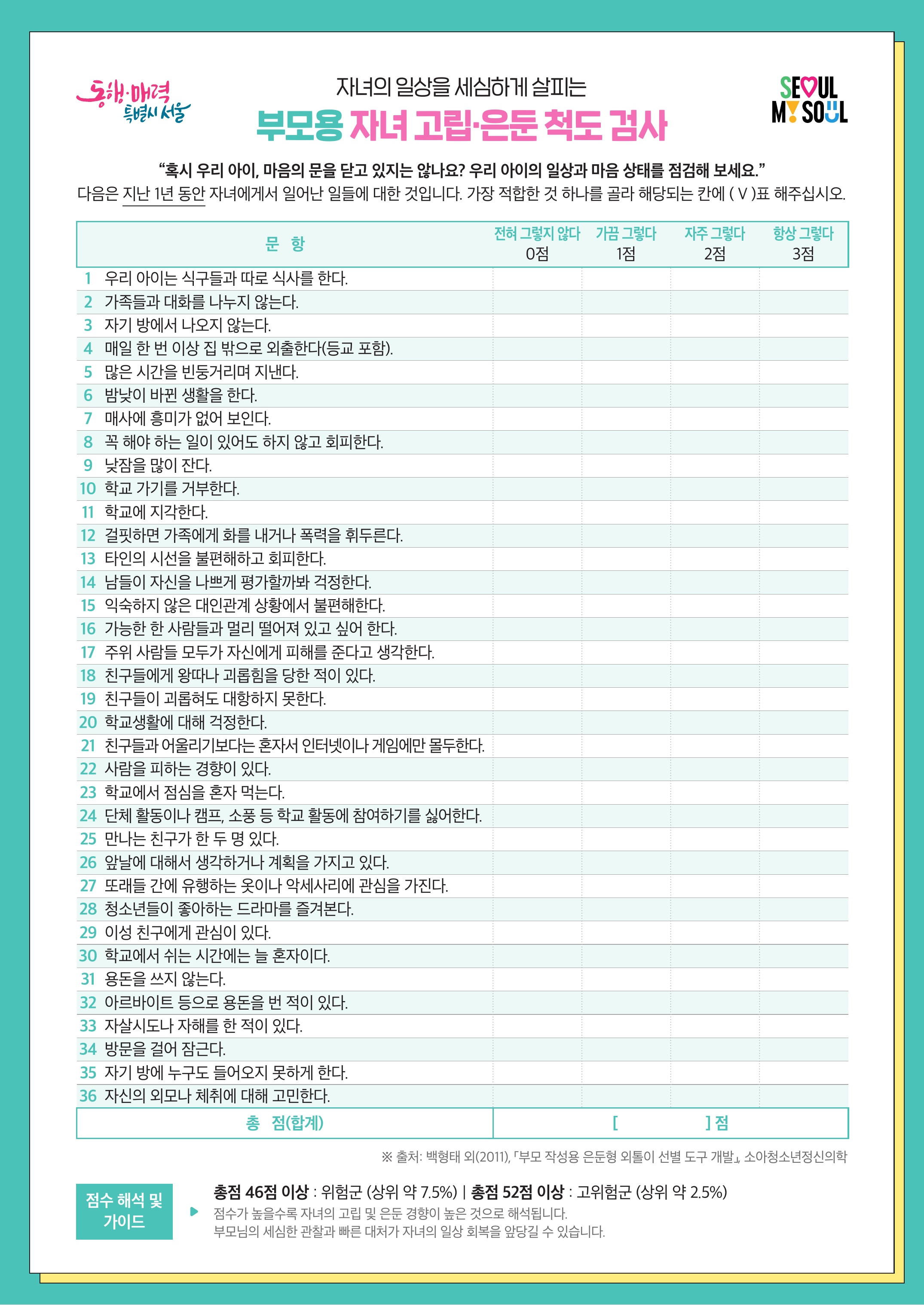 고립은둔체크리스트