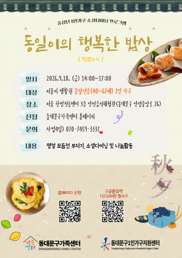 중장년 1인가구의 건강한 식생활 형성과 고립감 해소를 위한 소셜다이닝 프로그램